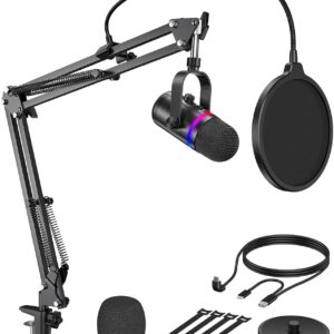 Gaming Mikrofon USB mit RGB Beleuchtung – Stummschalt-Taste & Geräuschunterdrückung, Studio-Qualität für Streaming/Podcast, Pop-Filter, für PC/Mac/PS4/Konsole