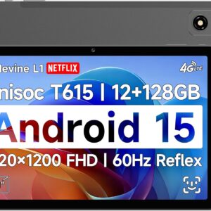 [2025 Neueste Android 15] 10,1 Zoll Tablet, FHD IPS 1920×1200, 60Hz Reflex-Display, Widevine L1, Unisoc T615 (8-Kern), 12GB+128GB(1TB TF), 4G LTE+WiFi+BT5.0+GPS, 5MP Kamera, 6500mAh