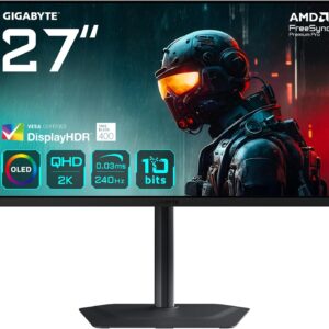 Gigabyte MO27Q2 27″ OLED QHD Gaming Monitor – 2560 x 1440, 240Hz, 0.03ms, 250 cd/m², Display HDR True Black 400, HDMI 2.1, DisplayPort 1.4