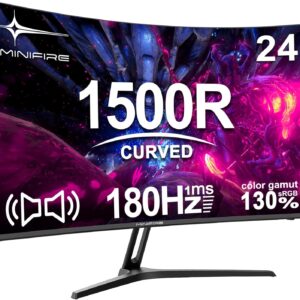 24 Zoll Curved Gaming Monitor 180Hz, 1ms, 130% sRGB, Mit Lautsprechern, HDR, FreeSync, 300cd/m², VA, FHD 1080P, Rahmenlos, HDMI1.4 DP1.2 Ports (MFG24C1 HDMI-Kabel im Lieferumfang enthalten)