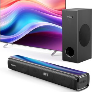 Soundbar für TV mit Subwoofer, PC, Gaming, 2.1 CH MEVOSTO 2025, verbesserte TV-Soundbar, tiefer Bass, Computer-Soundsystem, BT 5.3/USB/HD-ARC/optisch/AUX-Bass und Höhen, verstellbar, Heimkino