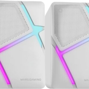 Mars Gaming MS-H, RGB Flow Gaming-Lautsprecher, Inverted Drivers und 10W 3D-Surround Sound, Kompakte Lautsprecher mit Lautstärkeregler, Universal 3.5mm Klinkenanschluss, Weiß