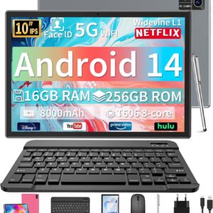 10 Zoll Android 14 Tablet mit Tastatur, 16 GB RAM, 256 GB (1TB erweiterbar), Octa-Core, 8000 mAh, Dual-Kamera, Dual-Band-WLAN, 2-in-1 inkl. Tastatur, Hülle, Maus & Stift (Rosa)