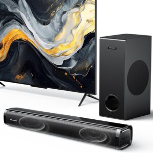 Soundbar für TV Geräte mit Subwoofer, 2.1CH TV-Soundbar mit 5,25″ Tieftöner, 12L Surround-Sound für PC-Gaming, BT5.0/ARC/Opt/AUX, Bässe und Höhen einstellbar für Heimkino Soundsystem