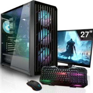 SYSTEMTREFF Basic Gaming Komplett PC Set AMD Ryzen 5 5500GT 6×4.4GHz | AMD RX Vega 7 4K HDMI DX12 | 1TB M.2 NVMe | 32GB DDR4 RAM | WLAN Desktop Paket Computer für Gamer, Gaming