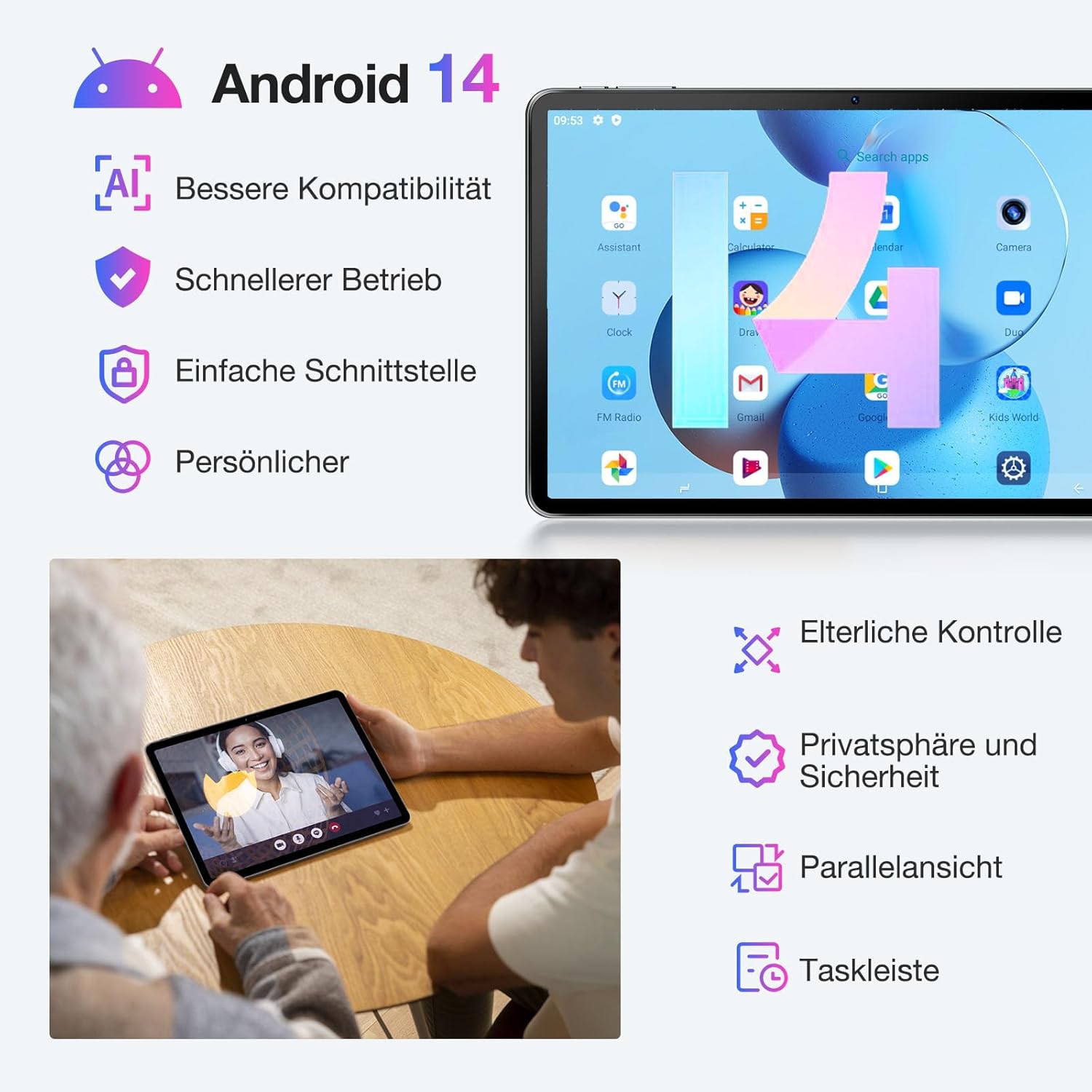 DOOGEE T30SE Tablet Android 14, 9(4+5) GB RAM +128GB ROM (2TB TF) Tablets, 2.4K IPS Großes Display Gaming Tablet 11 Zoll, 8580mAh Akku, Dual 4G LTE 5G WiFi, 13MP+5MP Kamera, Octa-Core, OTG – Bild 4