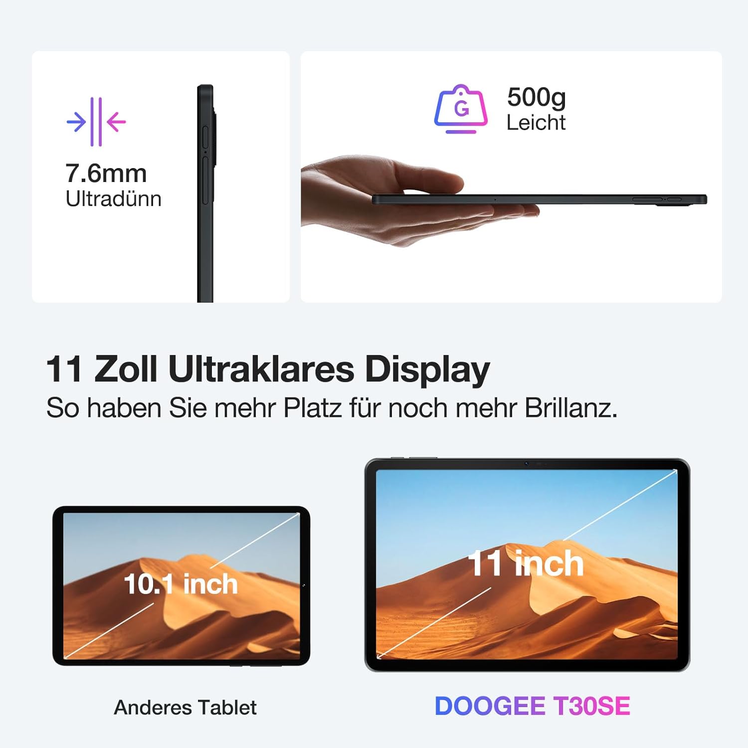 DOOGEE T30SE Tablet Android 14, 9(4+5) GB RAM +128GB ROM (2TB TF) Tablets, 2.4K IPS Großes Display Gaming Tablet 11 Zoll, 8580mAh Akku, Dual 4G LTE 5G WiFi, 13MP+5MP Kamera, Octa-Core, OTG – Bild 6