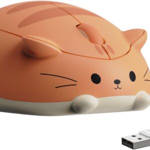 Akko Katze Kabellose Leise Maus Tragbare, 2,4 GHz mit USB Receiver, Ergonomisches Design, Kompatibel mit Laptop/PC Computer, Mac OS, Windows, Niedliche Katform Maus (Orange Kate)