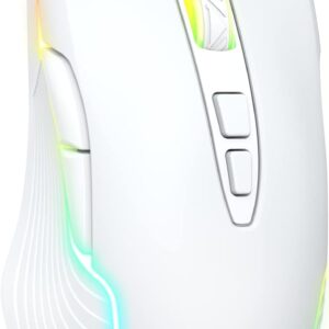 PHNIXGAM Kabelgebundene Gaming-Maus, ergonomische RGB-Computermaus mit RGB-Hintergrundbeleuchtung, einstellbare DPI bis zu 6400, 7 programmierbare Tasten für Windows Vista Linux, Weiß
