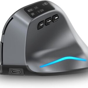 zelotes Bluetooth Kabellose Maus mit Display,Wiederaufladbar,BT 5.0/3.0 + 2.4G,3200DPI,7 Tasten,USB Optische Ergonomische Vertikale Maus Kabellos,Funkmaus für Laptop,PC,Tablets,Schwarz