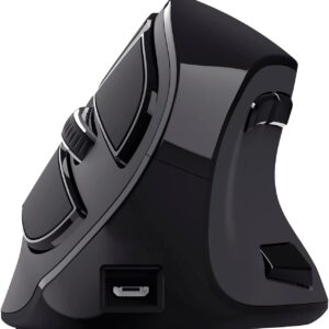 Trust Voxx Vertikale Kabellose Maus, Wiederaufladbare Ergonomische Funkmaus, Bluetooth und 2.4 GHz Verbindung, 9 Tasten, 1200-2400 DPI, PC/Mac/Computer/Laptop/MacBook/Chromebook – Schwarz