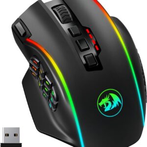 Redragon Wireless Gaming Maus RGB, 16000 DPI, Optische 2.4G/USB-C MMO Maus mit 16 Programmierbaren Tasten, 12 Seitentasten, 45 Std. Ergonomische Maus Kabellose für PC/Mac Gamer