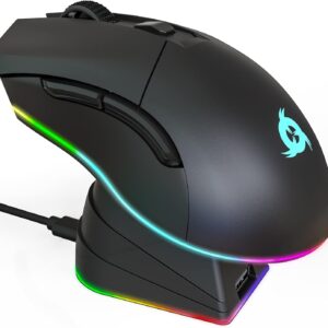 KLIM Blaze Pro Wiederaufladbare kabellose Maus – NEU – Gaming Maus mit RGB und Ladestation – Hochpräziser Sensor und langlebiger Akku – Bis zu 6000 DPI – Kabel- und Wireless Mouse für PC