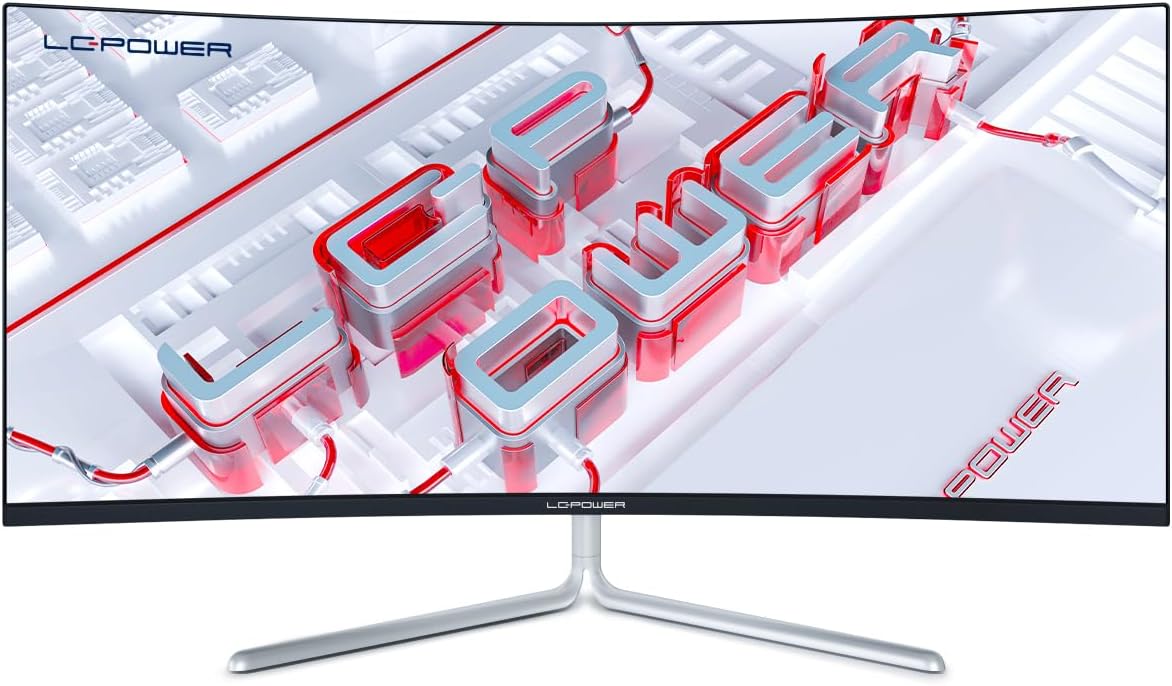 LC-Power LC-M34-UWQHD-100-C-V3 Gaming Monitor 34" Curved Ultra WQHD Display 21:9, 100Hz, 1500R, Adaptive Sync, VA, 1*HDMI, DP, DVI,AUX, schwarz weiß