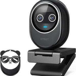 EMEET Piko+ Webcam 4K, Weltweit Erste KI-gestützte 4K Webcam mit Dual-Kamera und KI-Autofokus, mit 1/2.55“ Sony Sensor, 3 Mikrofone und 3 Tonmodi, Panda-Datenschutzabdeckung, Ideal für Live