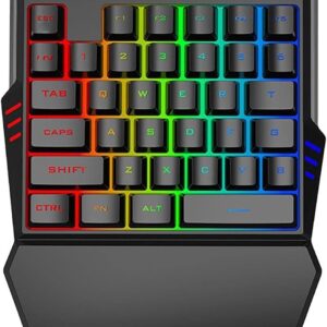 ELLENNE – Einhändig bedienbare Gaming-Tastatur mit Hintergrundbeleuchtung mit 35 Tasten RGB LED Mechanik Tablet PC Windows Smartphone