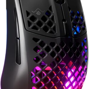 SteelSeries Aerox 3 Wireless – RGB Gaming-Mouse mit Öffnungen in der Oberfläche – Federleichtes, wasserabweisendes Design – Optischer TrueMove Air-Sensor mit 18.000 DPI – Onyx