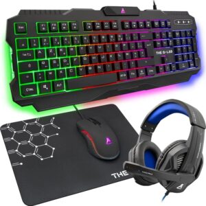 The G-Lab – Combo Argon E – 4-in-1-Gaming-Paket – Beleuchtete QWERTZ-Gamertastatur, 3200-DPI-Gamermäuse, Gaming-Headset, rutschfeste Mausunterlage – für PC PS4 PS5 und Xbox – New (4-in-1-Paket)