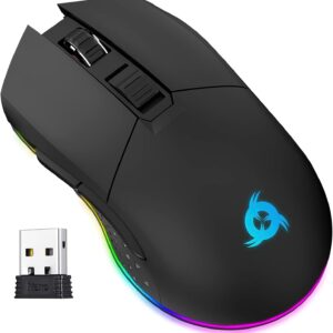 KLIM Blaze – Wiederaufladbare kabellose RGB Gaming Maus – NEU – Hochpräziser Sensor mit Langer Akkudauer – Einstellbar auf bis zu 10000 DPI – Kabel- und Funk Maus Modus (Schwarz)