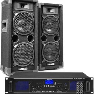 MAX26 PA Anlage Komplett Set, 1200 Watt DJ Boxen Set Lautsprecher mit Verstärker und Kabel, Lautsprecherset, Karaoke Set, Soundanlage, Musik Boxen, PA Komplett Set – Schwarz