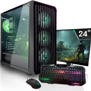 SYSTEMTREFF Basic Gaming Komplett PC Set AMD Ryzen 5 5500GT 6×4.4GHz | AMD RX Vega 7 4K HDMI DX12 | 256GB SSD | 8GB DDR4 RAM | WLAN Desktop Paket Computer für Gamer, Gaming