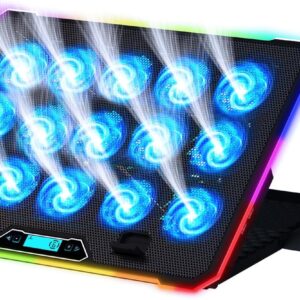 KLIM V15 Gaming Laptop Cooling Pad Mit 15 Lüftern + Kühler + Stabiler RGB Ständer + Kompatibel Bis 17″ + 2 USB Ports + Handyhalterung + 5 Jahre Schutz