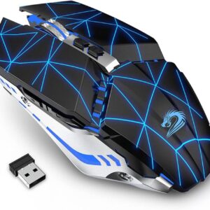 Uiosmuph T12 Wireless Gaming Maus, 2.4G LED Wiederaufladbare Kabellose Optische Silent Maus, Ergonomischer Griff,3 DPI Einstellbar fĂźr MAC/PC/Notebook/Computer (Starry Schwarz)