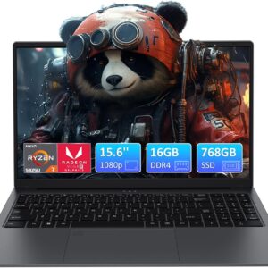 Gaming Laptop, 16GB DDR4 RAM 768 GB SSD, AMD Ryzen7 5825U CPU(4.5 GHz) 15.6 Zoll Full HD Notebook, Fingerprint Reader, Privacy Shutter, Mini HDMI, USB-C, Webcam, Student/Business Laptop