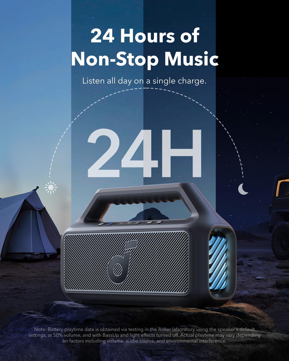 soundcore by Anker, Boom 2 Outdoor-Lautsprecher, 80W, Subwoofer, BassUp 2.0, 24h Akku, IPX7 Wasserdicht & Schwimmt, LED-Licht, USB-C, EQ, BT 5.3, Mobiler Bluetooth-Speaker, Camping, Strand, Garten – Bild 6