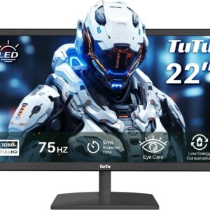 21,5 Zoll LED Monitor Full HD 75HZ 5ms Eye Care (1920 x 1080, VGA HDMI VESA 100 * 100mm) Flimmerfrei Blaulichtfilter Niedriger Stromverbrauch Monitor für PC Home Office Schwarz
