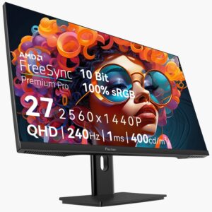 27 Zoll 2K 240Hz QHD 2560x1440P Gaming Monitor, 1ms, 400cd/m², 100% sRGB PC Bildschirm, AMD FreeSync Premium Pro Kompatibel, 2X DP1.4 & HDMI 2.0, Dual Integrierte Lautsprecher, VESA-Unterstützung