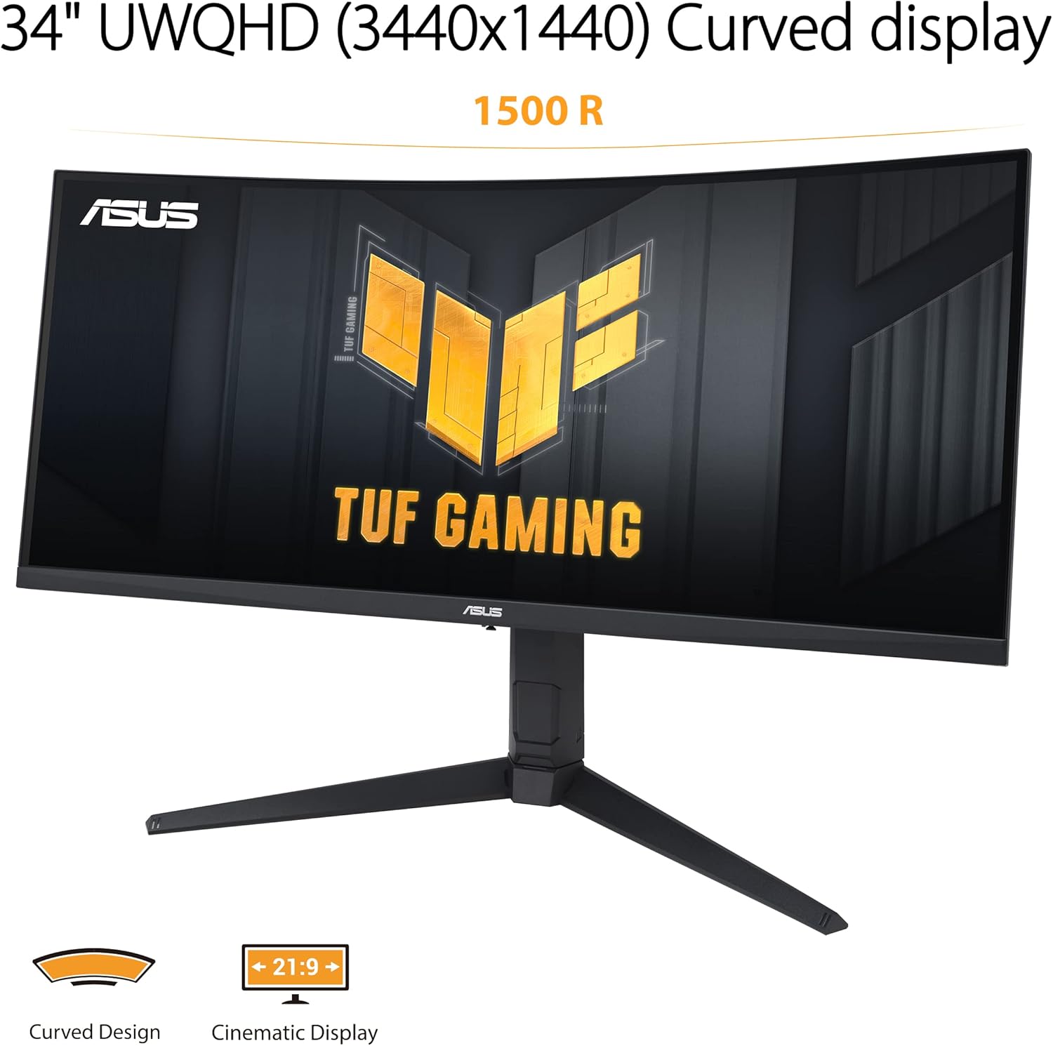 ASUS TUF Gaming VG34VQEL1A - 34 Zoll UWQHD Curved Monitor - 100 Hz, 1ms MPRT, FreeSync, HDR 10 - VA Panel, 21:9, 3440x1440, DisplayPort, HDMI, USB, ergonomisch, Schwarz – Bild 2