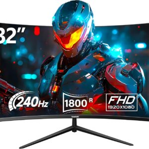 Gaming Monitor 32 Zoll Curved, 240Hz PC Bildschirm Full HD 1080P, Rahmenloses 1800R Gebogenes Computerbildschirm unterstützt VESA