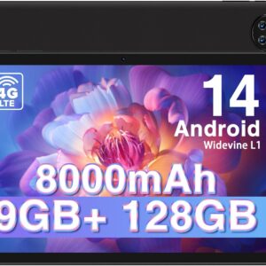 DOOGEE T10W Android 14 Tablet 10 Zoll, 8000mAh, 4G LTE Dual SIM, 9GB RAM+128GB ROM(TF 1TB), Android Tablet LTE, Dual Camera, BT5.0/OTG/GPS/Widevine L1/Face ID/HI-Res Zertifizierung