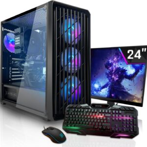 SYSTEMTREFF Basic Gaming Komplett PC Set AMD Ryzen 5 5500GT 6×4.4GHz | AMD RX Vega 7 4K HDMI DX12 | 256GB SSD | 16GB DDR4 RAM | WLAN Desktop Paket Computer für Gamer, Gaming