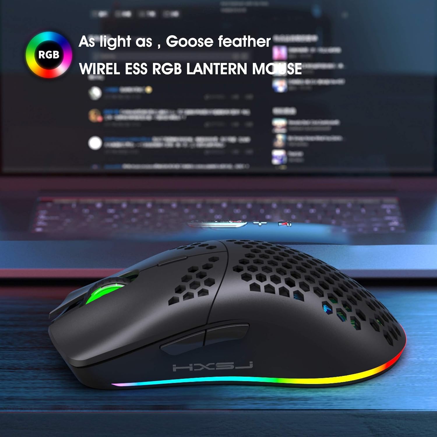 Drahtlose Gaming Maus, 2,4G Superleichte Wabenschale Ergonomische RGB-Mäuse mit 750mAh Akku, Energiesparendes Design, 6 Tasten und Mini-USB-Empfänger für Windows, Mac OS, Laptop, Smart-TV(Weiß) – Bild 6