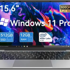 Gezoon 2025 15,6-Zoll Laptop PC, Win 11 Pro Notebook, 12GB LPDDR4, 512G SSD, Celeron N100 Laptop, FHD 1920×1080, Dual-Band 2,4G/5G WiFi, BT4.2, 4K Video, Type-C, 7,6V/6500mAH