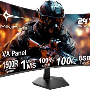 Curved Monitor 24 Zoll FHD (1920 x 1080p) 100Hz MPRT 1ms, sRGB100%, PC Bildschirm mit Lautsprecher -1500R VA Panel, Less Blue Light, HDMI 1.4, Type-C 2.5W, unterstützt VESA 75 * 75(MF24C1)