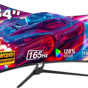 Curved Gaming Monitor 34 Zoll 165Hz, Ultrawide PC Bildschirm UWQHD 3440x1440P, Gebogenes Computerbildschirm, VA, 1500R, 128% sRGB, Displayport, HDMI, VESA 75 * 75mm