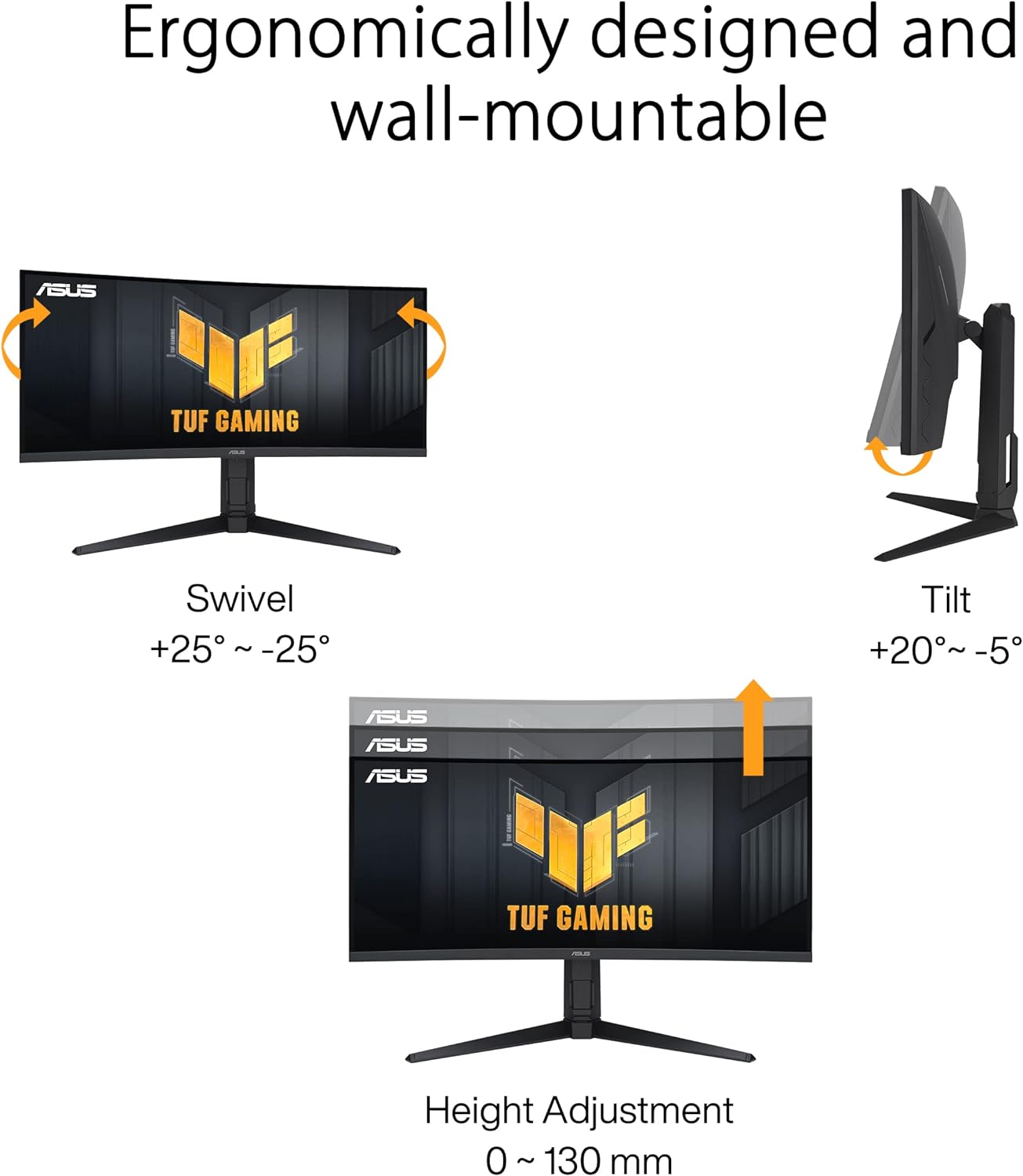 ASUS TUF Gaming VG34VQEL1A - 34 Zoll UWQHD Curved Monitor - 100 Hz, 1ms MPRT, FreeSync, HDR 10 - VA Panel, 21:9, 3440x1440, DisplayPort, HDMI, USB, ergonomisch, Schwarz – Bild 5