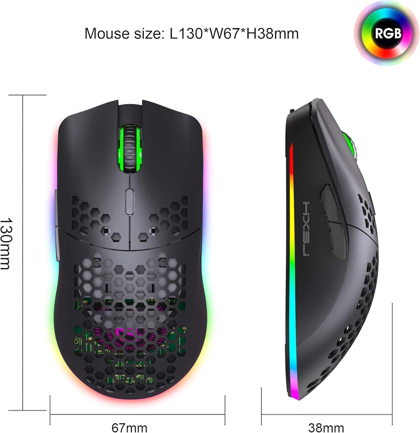 Drahtlose Gaming Maus, 2,4G Superleichte Wabenschale Ergonomische RGB-Mäuse mit 750mAh Akku, Energiesparendes Design, 6 Tasten und Mini-USB-Empfänger für Windows, Mac OS, Laptop, Smart-TV(Weiß) – Bild 8