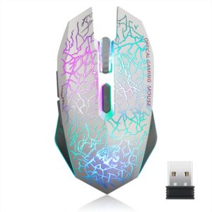 Uiosmuph M2 kabellos wiederaufladbar Gaming Maus Optische geräuschlos Mäuse mit Nano Empfänger 6 Tasten fßr Mac Notebook Desktop Laptop(White)