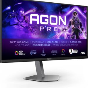 AOC Agon PRO AG276QZD2-27 Zoll QHD OLED Monitor, 240 Hz, 0,03 ms GtG, FreeSync Premium Pro, G-Sync comp., HDR400 (2560×1440, 2X HDMI 2.0, DisplayPort, USB Hub) schwarz