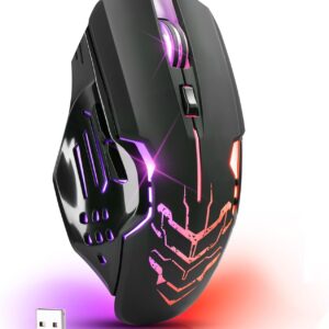 Katana Kabellose Gaming Maus – Geräuschlose Klicks – 5 programmierbare Tasten – RGB-Beleuchtung(On/Off) – bis zu 240 hrs Akkulaufzeit – Wireless Gamer Maus für PC, Mac, Laptop