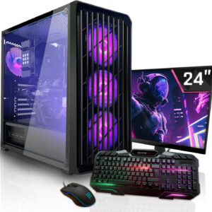 SYSTEMTREFF Basic Gaming Komplett PC Set AMD Ryzen 5 5600G 6×4.4GHz | AMD RX Vega 7 4K HDMI DX12 | 1TB M.2 NVMe | 32GB DDR4 RAM | WLAN Desktop Paket Computer für Gamer, Gaming