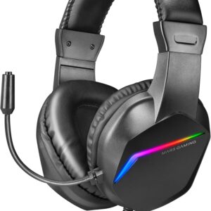 Mars Gaming Gaming MH122, FRGB Over Ear Kopfhörer mit Mikrofon, HiFi Sound, Geräuschunterdrückung, Ultraleichtgewicht, PS4 PS5 Xbox Switch Tablet Windows Mac, Schwarz, Large
