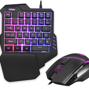 RedThunder Einhand Gaming Tastatur und Maus Set, Combo mit RGB-Hinterleuchtet, Ergonomische Mini Tastatur mit 35 Tasten, Optische Maus mit 6400 DPI für PC PS5 Gamer
