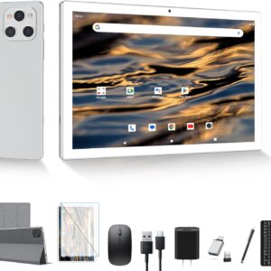 ANTEMPER Tablet 10 Zoll mit Tastatur und Stift | 16GB RAM+128GB ROM (1TB TF) 2025 Neueste Android Tablet PC | MTK Octa-Core 2.0GHz | 5G WiFi | 13MP | 7000mAh Akku | GMS Zertifiziert, Silber