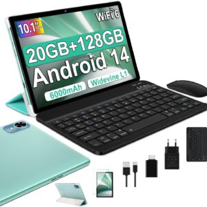 Fezawio Android 14 Tablet 10 Zoll 20GB RAM+128GB ROM, Acht Kerne WiFi 6, 6000mAh, (1TB TF) Mit Tastatur und Maus+Ein Jahr Bildschirmversicherung – (Grün)