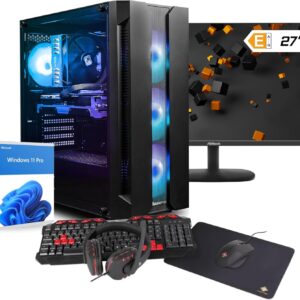 dcl24 Gaming PC Set komplett AMD Ryzen 5 7500F, RTX4060 8GB – 1000GB SSD, 32GB DDR5, Gamer PC mit 6×3.6 GHz, WLAN, 27″ Monitor, Windows 11 Pro
